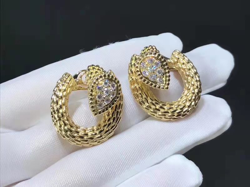 Boucheron Serpent Boheme 18k Yellow Gold Diamond Hoop Earrings