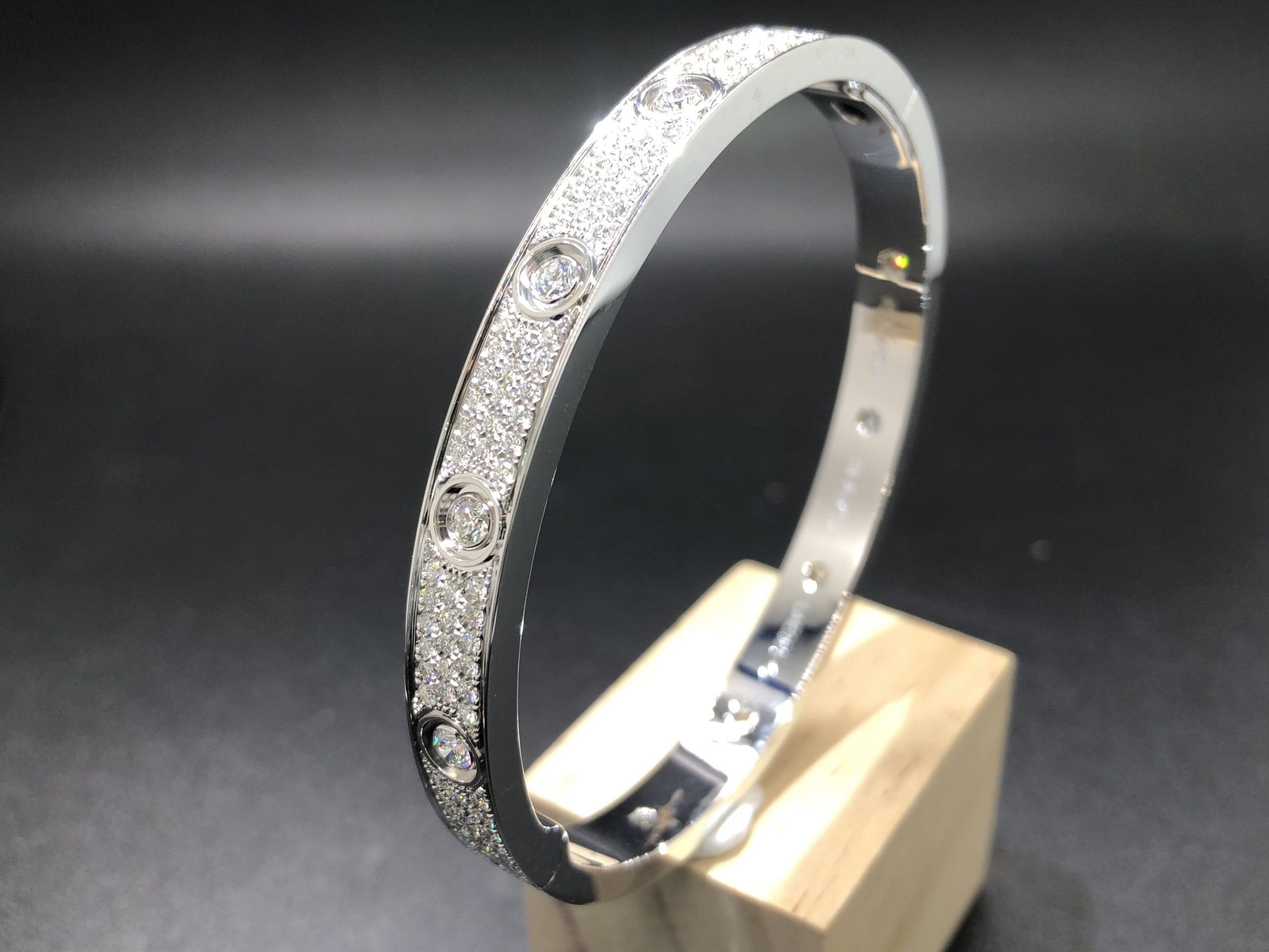 Custom-made Cartier 18K White Gold Pave Diamond LOVE Bracelet