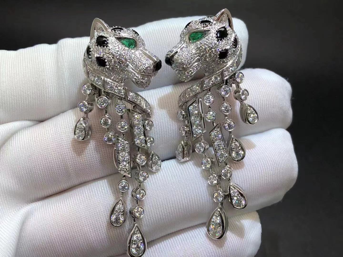 Cartier Platinum Diamond,Emeralds & Onyx Panthere de Cartier Earrings