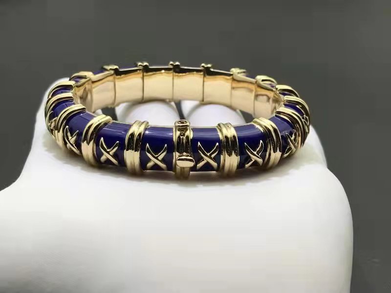 Tiffany & Co. Jean Schlumberger 18k Gold Blue Enamel Croisillon Bangle Bracelet