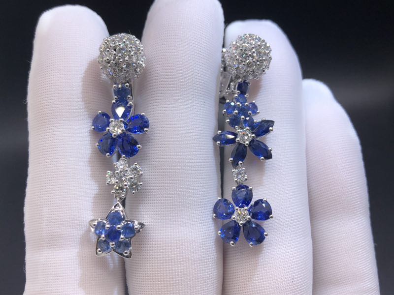 VCA Folie des Prés Blue Sapphire and Diamond 18k White Gold Earrings