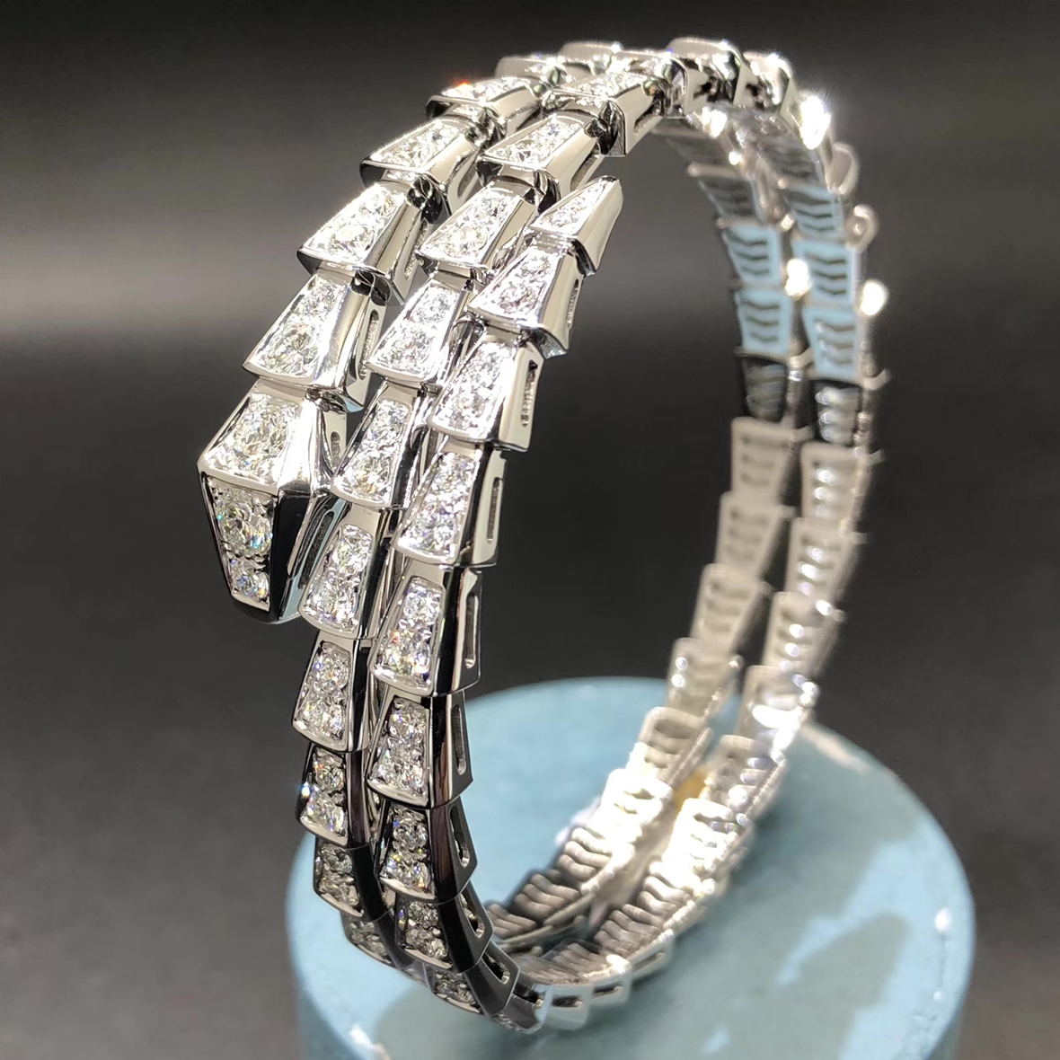 Bulgari Serpenti Viper 18K White Gold & Pavé Diamond 2-Coil Bracelet