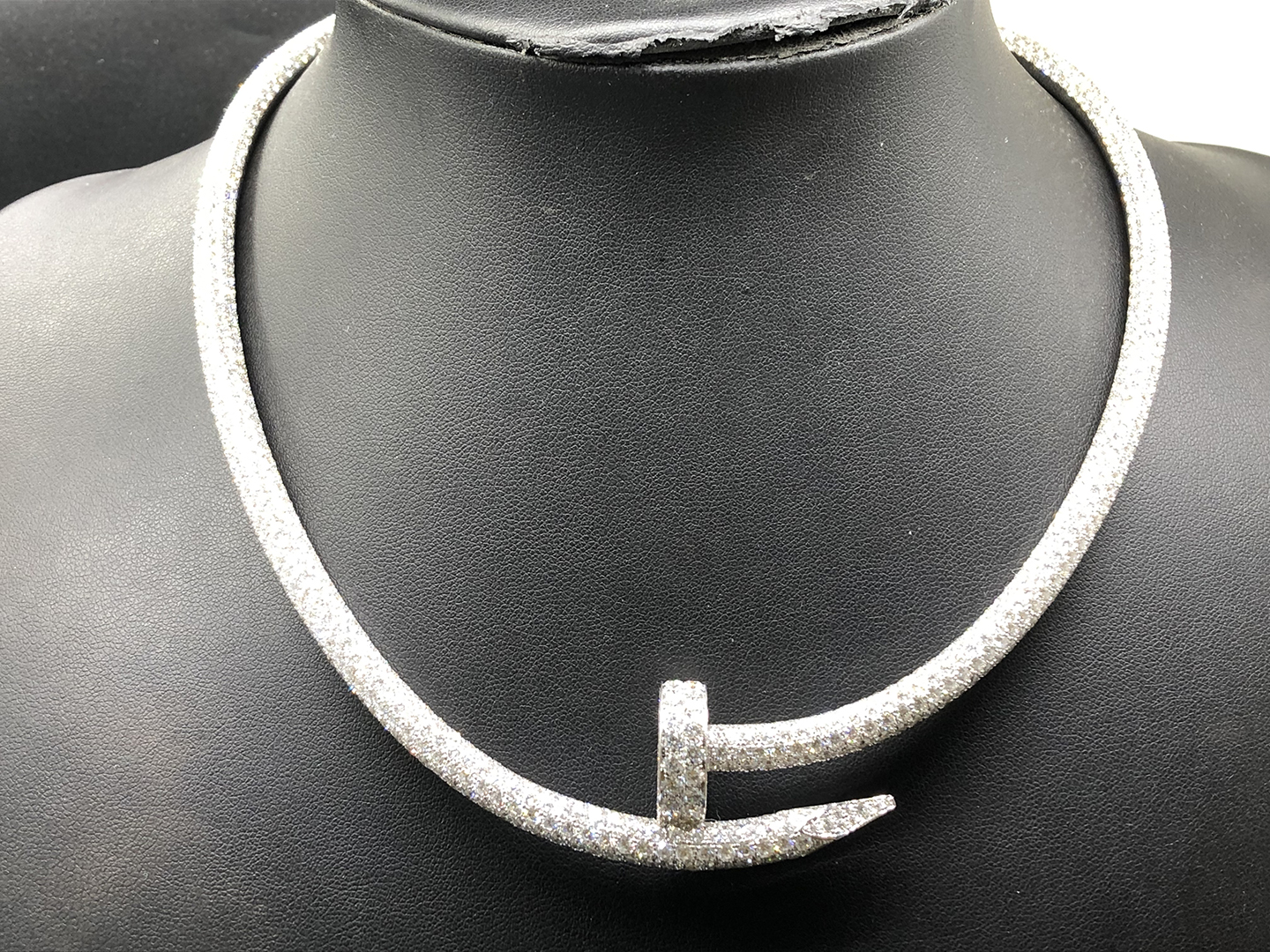 Cartier Juste un Clou Large Model 18k White Gold Full Pave Diamond XL Nail Necklace  H7000221