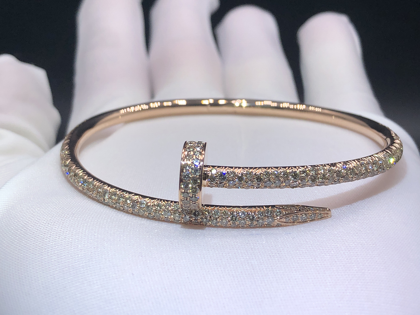 Custom Cartier Juste un Clou 18k Rose Gold Brown Diamond Nail Bracelet N6722717