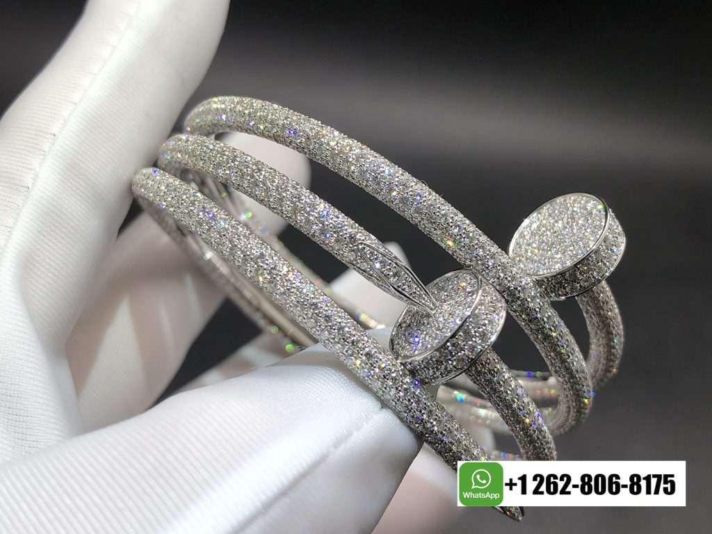 Custom Made Cartier Juste un Clou Cuff Double Nail 18k White Gold Full Pave Diamonds Bracelet