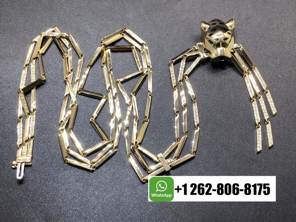 Custom Panthere de Cartier 18k Gold Diamond Peridot Onyx Lacquer Tassel Necklace