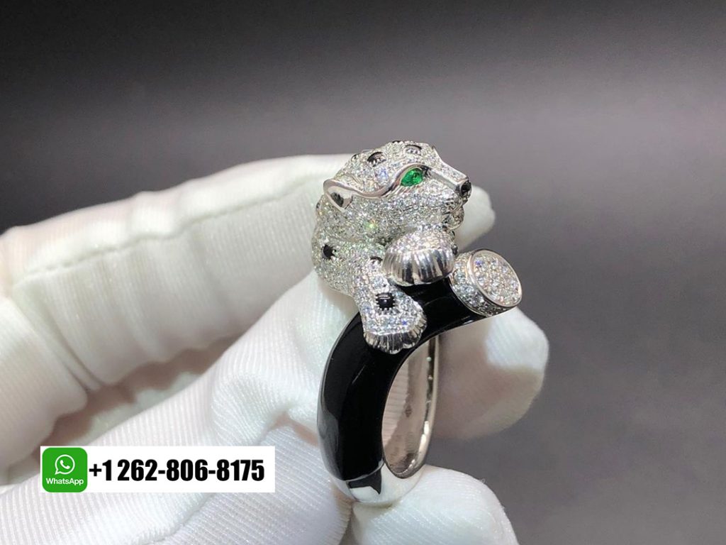 Cartier Panthere de Cartier 18k White Gold Diamond, Emeralds, Onyx Ring