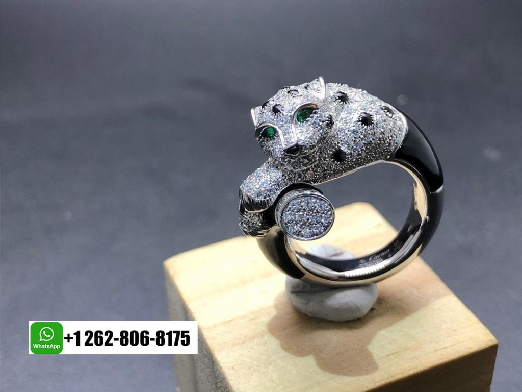 Cartier Panthere de Cartier 18k White Gold Diamond, Emeralds, Onyx Ring