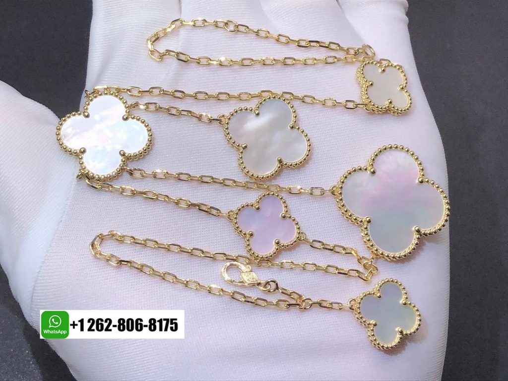 Van Cleef & Arpels Magic Alhambra Mother of Pearl 18K Yellow Gold 6 Motifs Necklace 