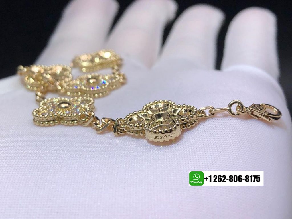 Van Cleef & Arpels Vintage Alhambra 5 Diamond Motif Bracelet in 18k Yellow Gold 