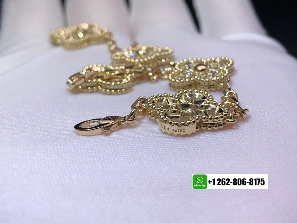 Van Cleef & Arpels Vintage Alhambra 5 Diamond Motif Bracelet in 18k Yellow Gold 