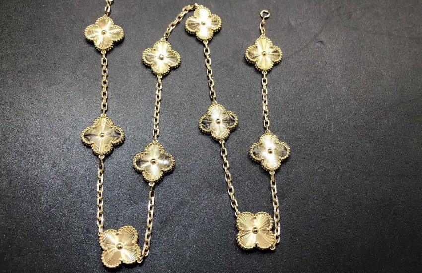 Van Cleef & Arpels Vintage Alhambra Guilloché 18K Yellow Gold 10 Motifs Necklace