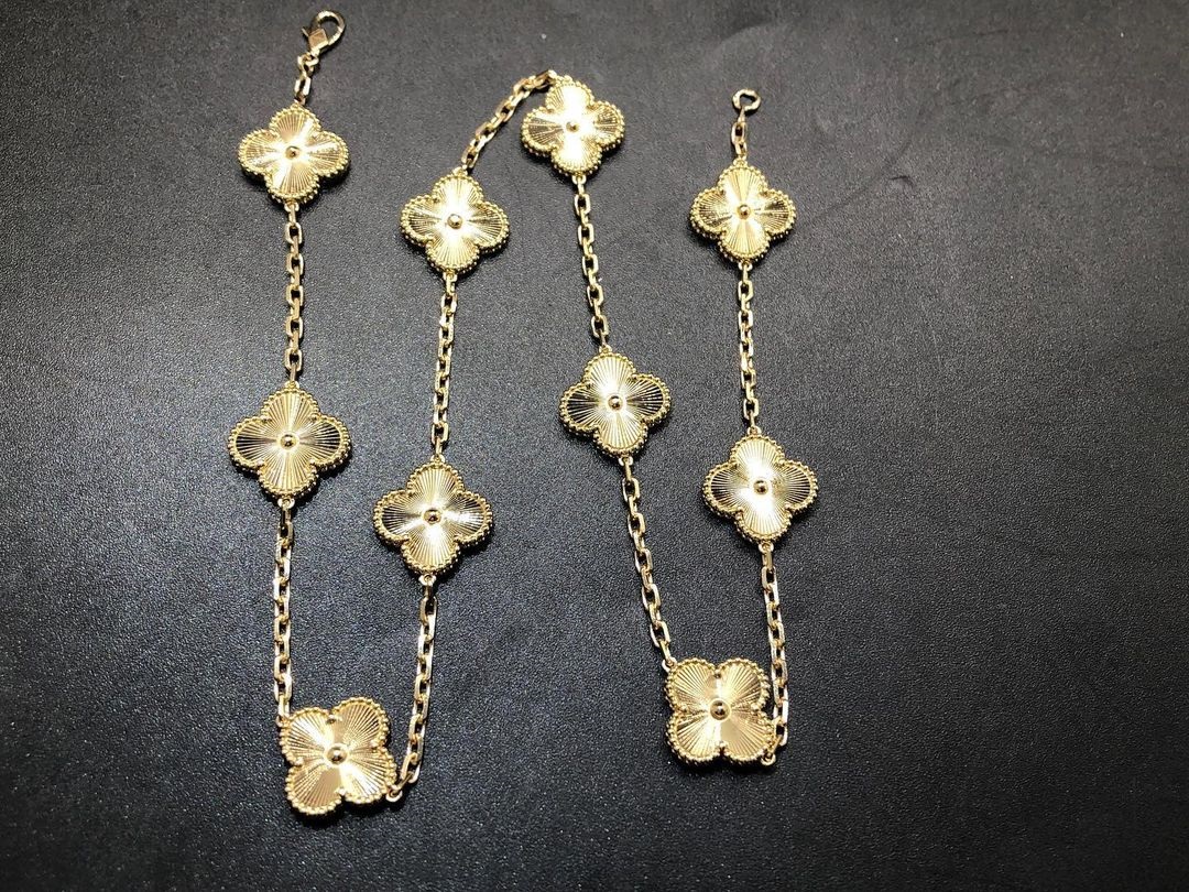 Van Cleef & Arpels Vintage Alhambra Guilloché 18K Yellow Gold 10 Motifs Necklace