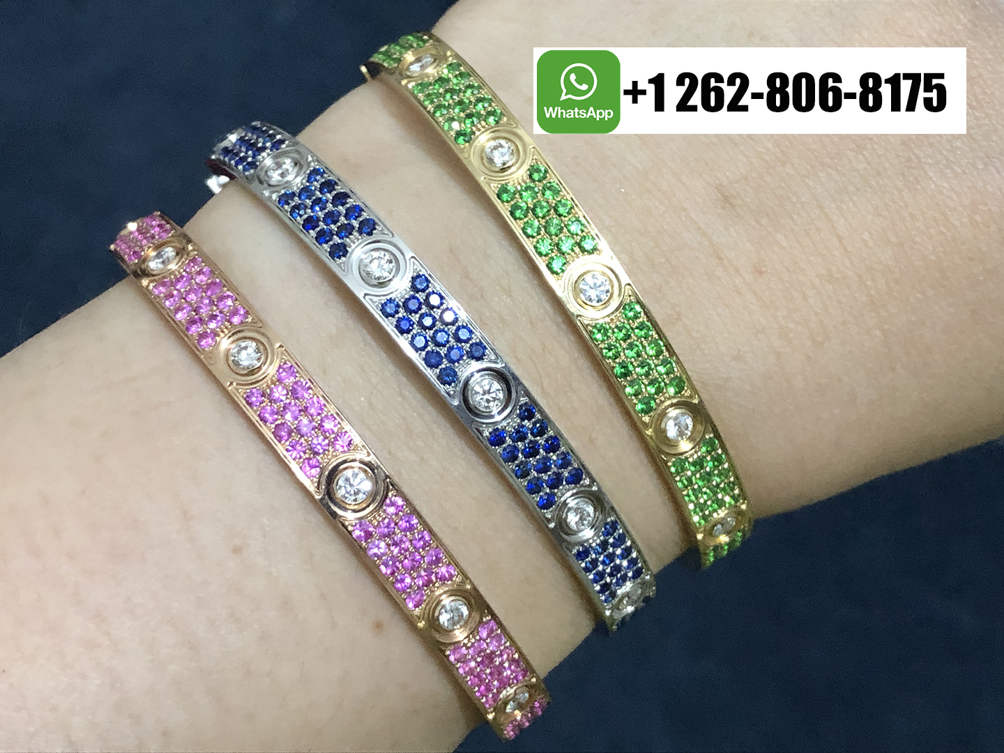 Cartier Love Bracelet Reimagined: Blue Sapphire, Pink Sapphire & Tsavorite Garnet with 10 Diamonds Limited Editions
